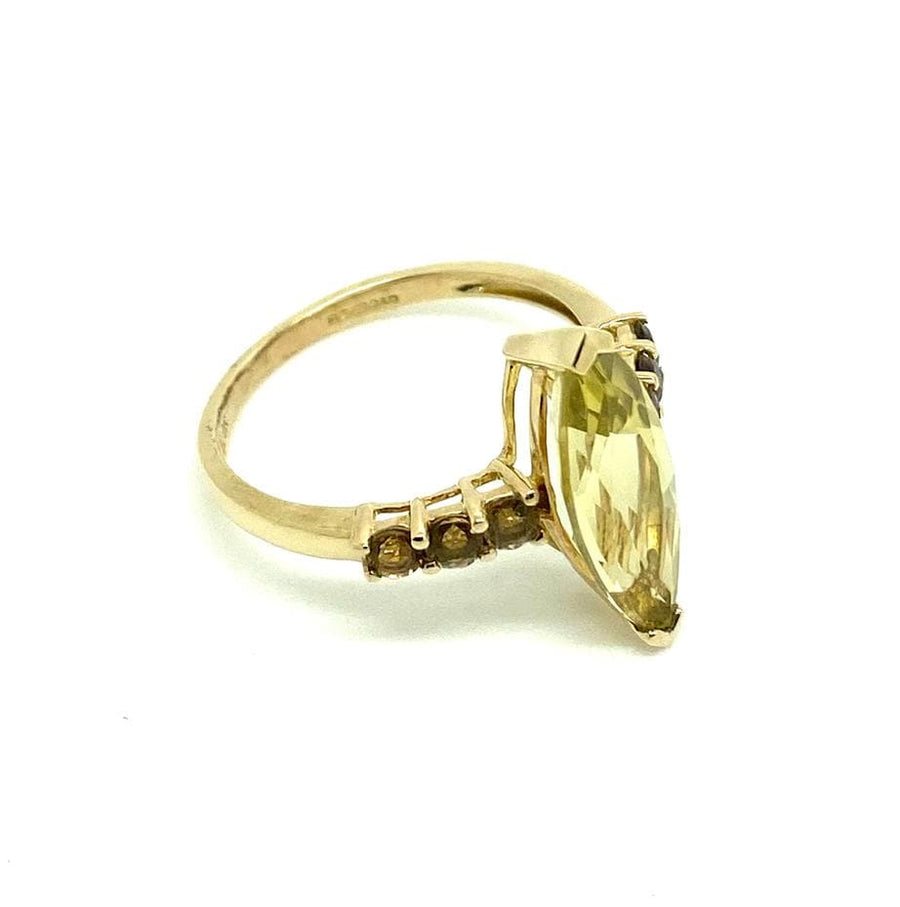 Reserved - Marquise Citrine & Smokey Quartz 9ct Gold Ring