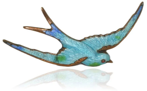Vintage 1900s Enamel Swallow Brooch Mayveda Jewelry