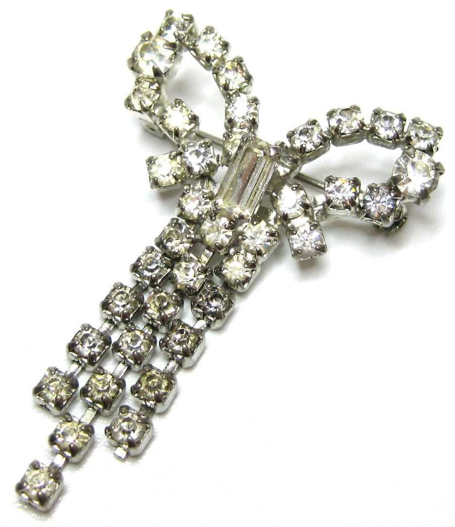 Vintage Diamante Bow Brooch