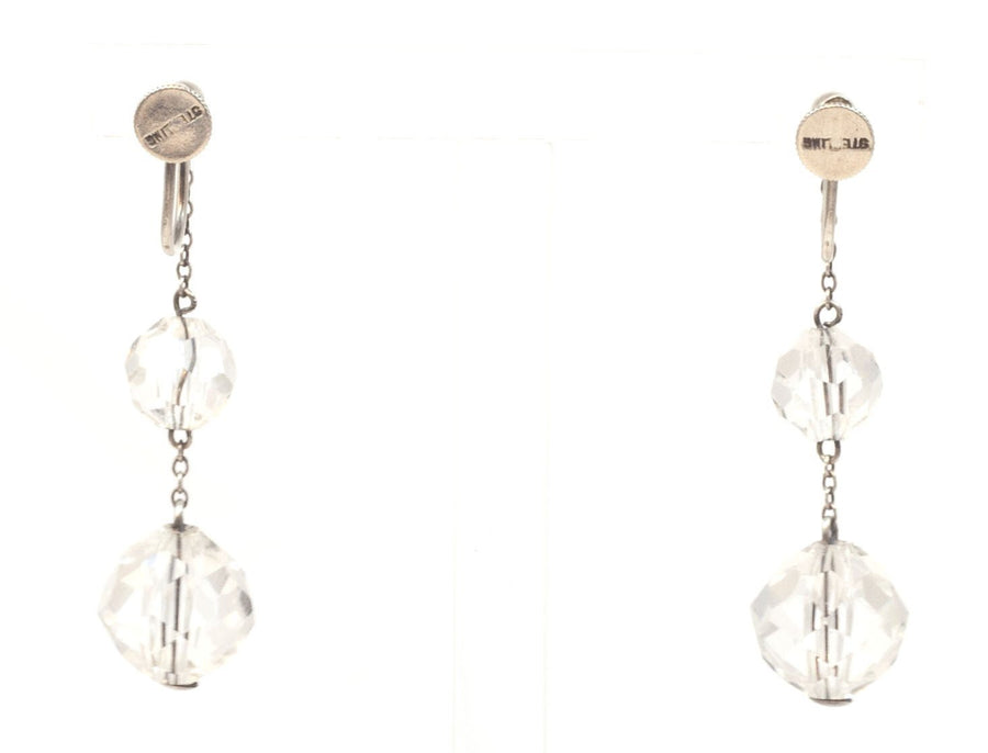 Vintage 1920s Silver Glass Bead Drop Earrings