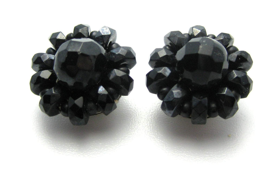 Vintage Beaded Black Glass Earrings