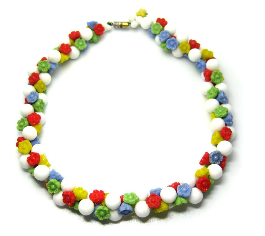 Vintage Multicoloured Glass Flower Necklace