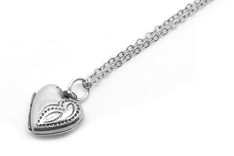 Vintage Tiny Etched Heart Sterling Silver Locket