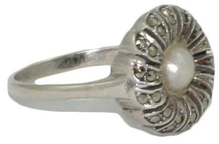 Vintage Silver Marcasite and Pearl Ring