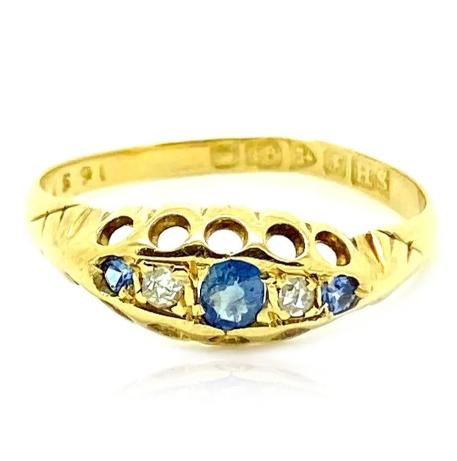 Antique Edwardian 1906 18ct Gold Ceylon Sapphire Ring
