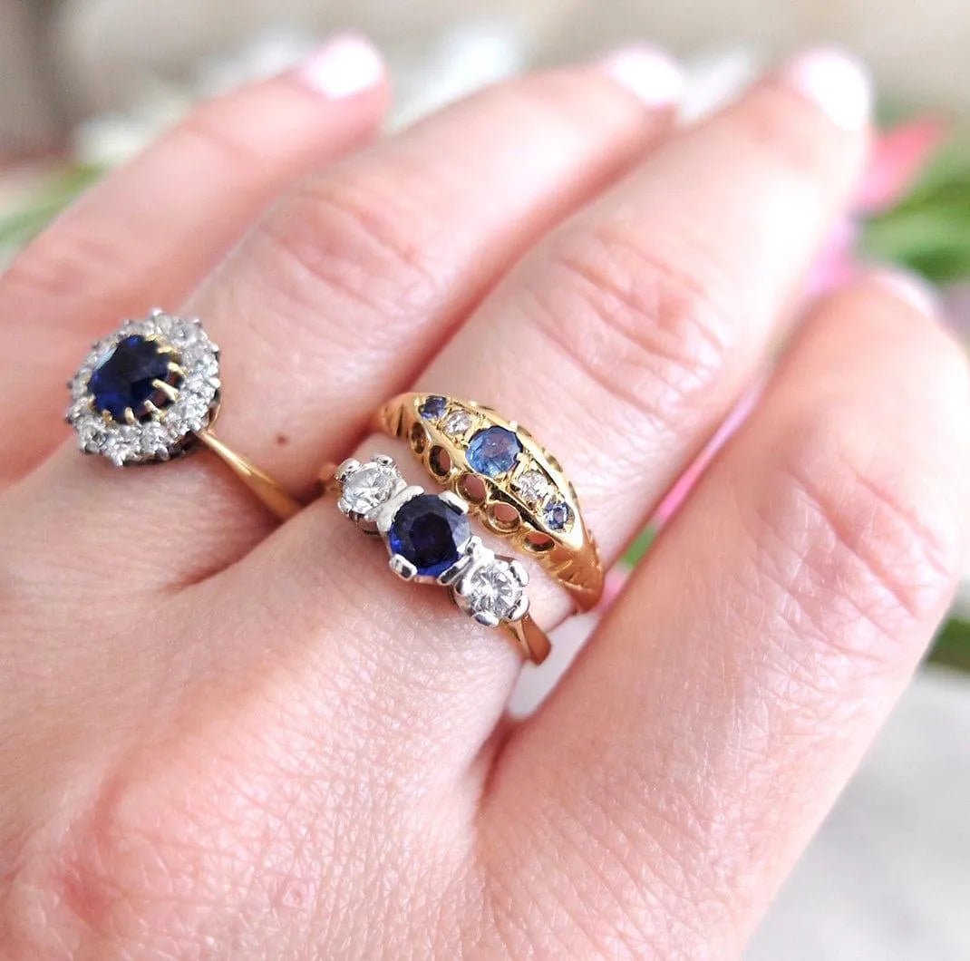 Antique Edwardian 1906 18ct Gold Ceylon Sapphire Ring, view 9