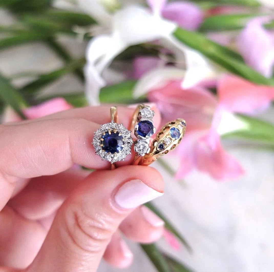 Antique Edwardian 1906 18ct Gold Ceylon Sapphire Ring, view 7