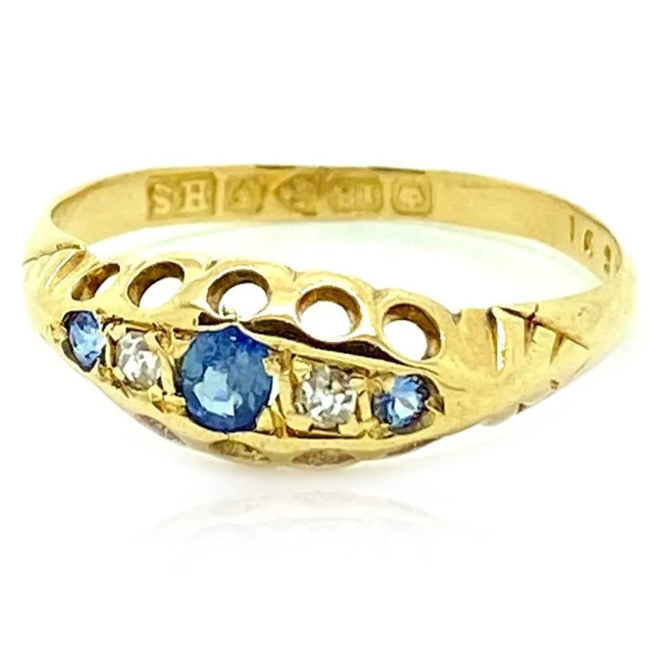 Antique Edwardian 1906 18ct Gold Ceylon Sapphire Ring, view 4