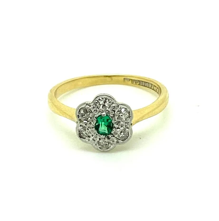 Antique Edwardian Emerald Diamond Daisy Ring