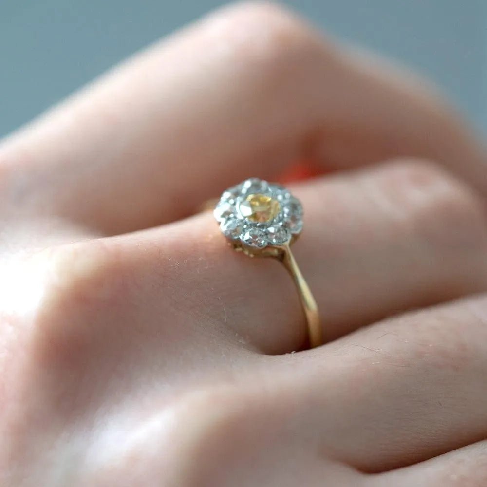 Antique Victorian 18ct Gold Fancy Yellow 1ct Diamond Ring, view 11