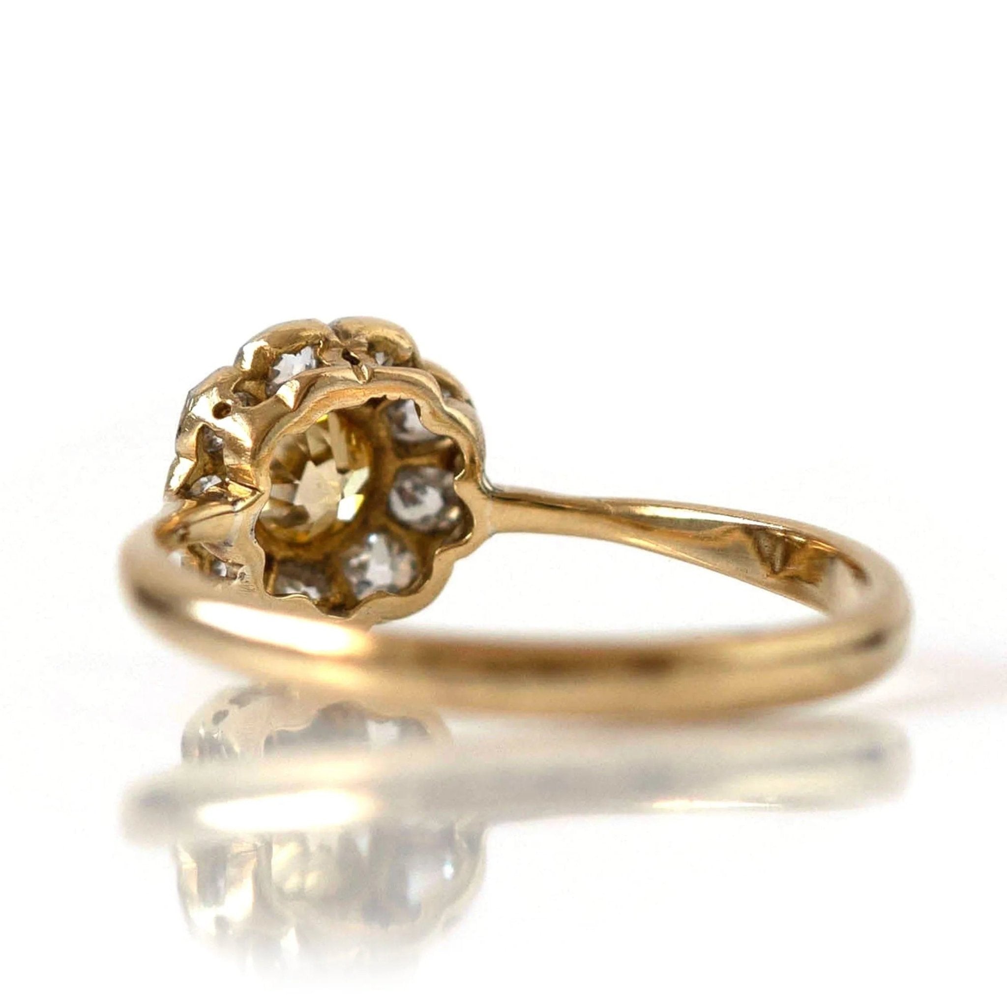 Antique Victorian 18ct Gold Fancy Yellow 1ct Diamond Ring, view 9