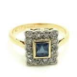 Reserved - Art Deco 1920s Blue Sapphire Diamond Platinum 18ct Gold Ring