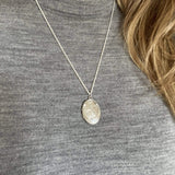 Reserved - Vintage 1950s Oval Engraved Silver Locket Necklace