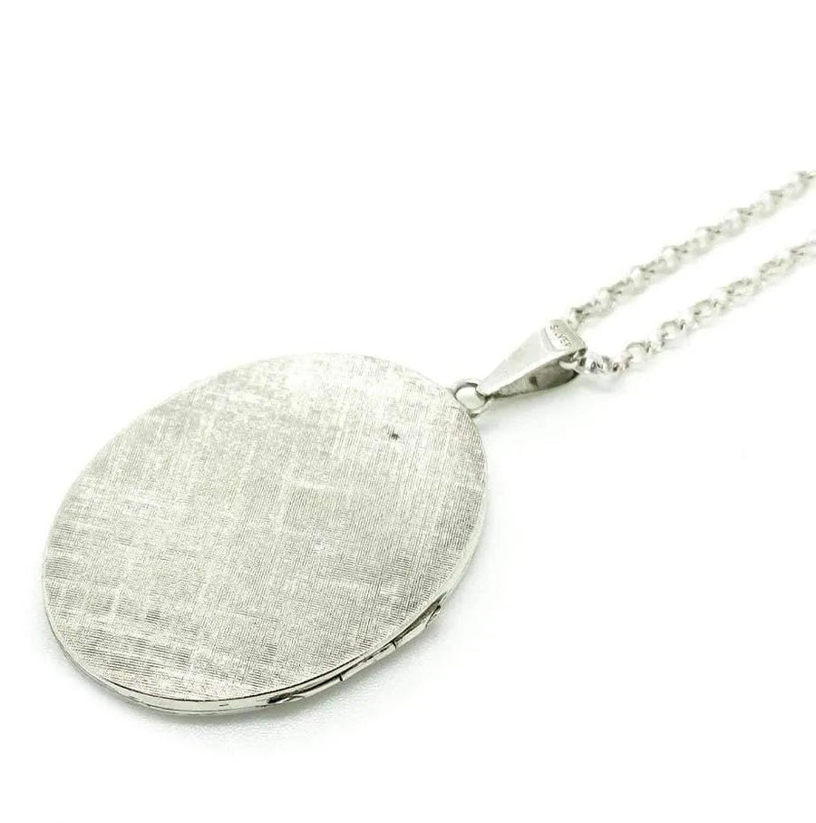 Reserved - Vintage 1960s Thistle Silver Oval Locket Necklace