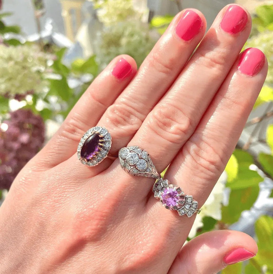 Reserved - Vintage 1971 Amethyst Diamond 18ct Gold Ring