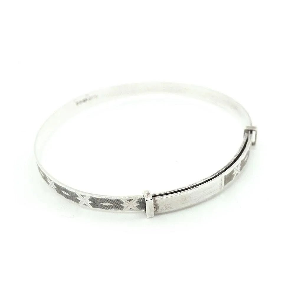 Vintage 1980s Star Engraved Silver Bangle Bracelet, view 5