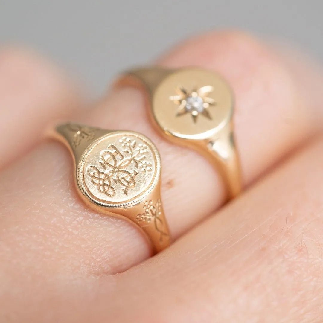 Ada Forget-Me-Not 14K or 18K Gold Personalized Signet Ring, view 7