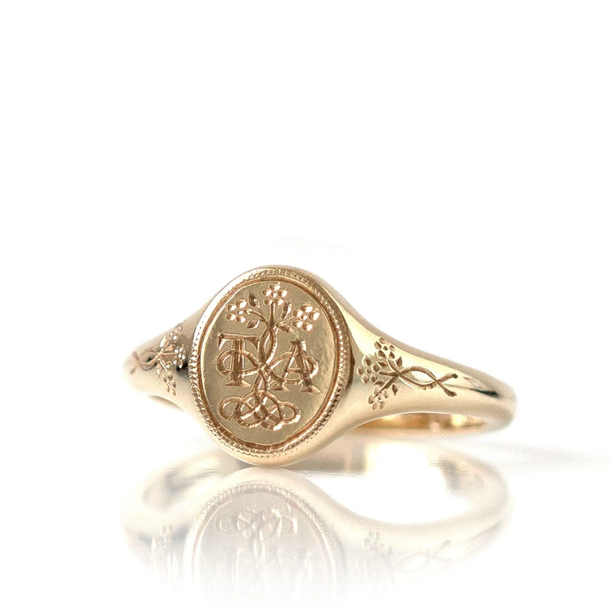Ada Forget-Me-Not 14K or 18K Gold Personalized Signet Ring, view 8