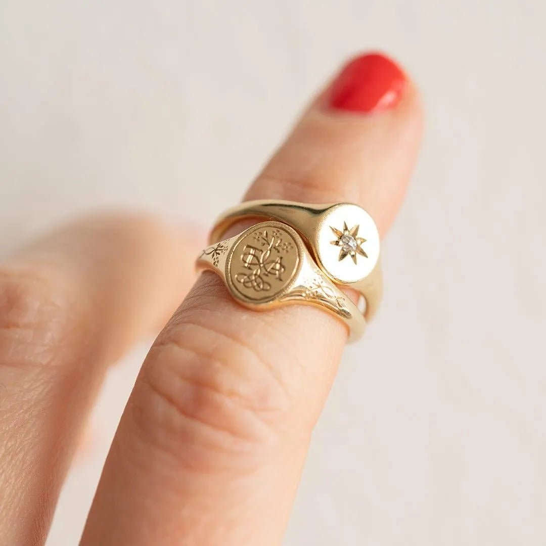 Ada Forget-Me-Not 14K or 18K Gold Personalized Signet Ring, view 5