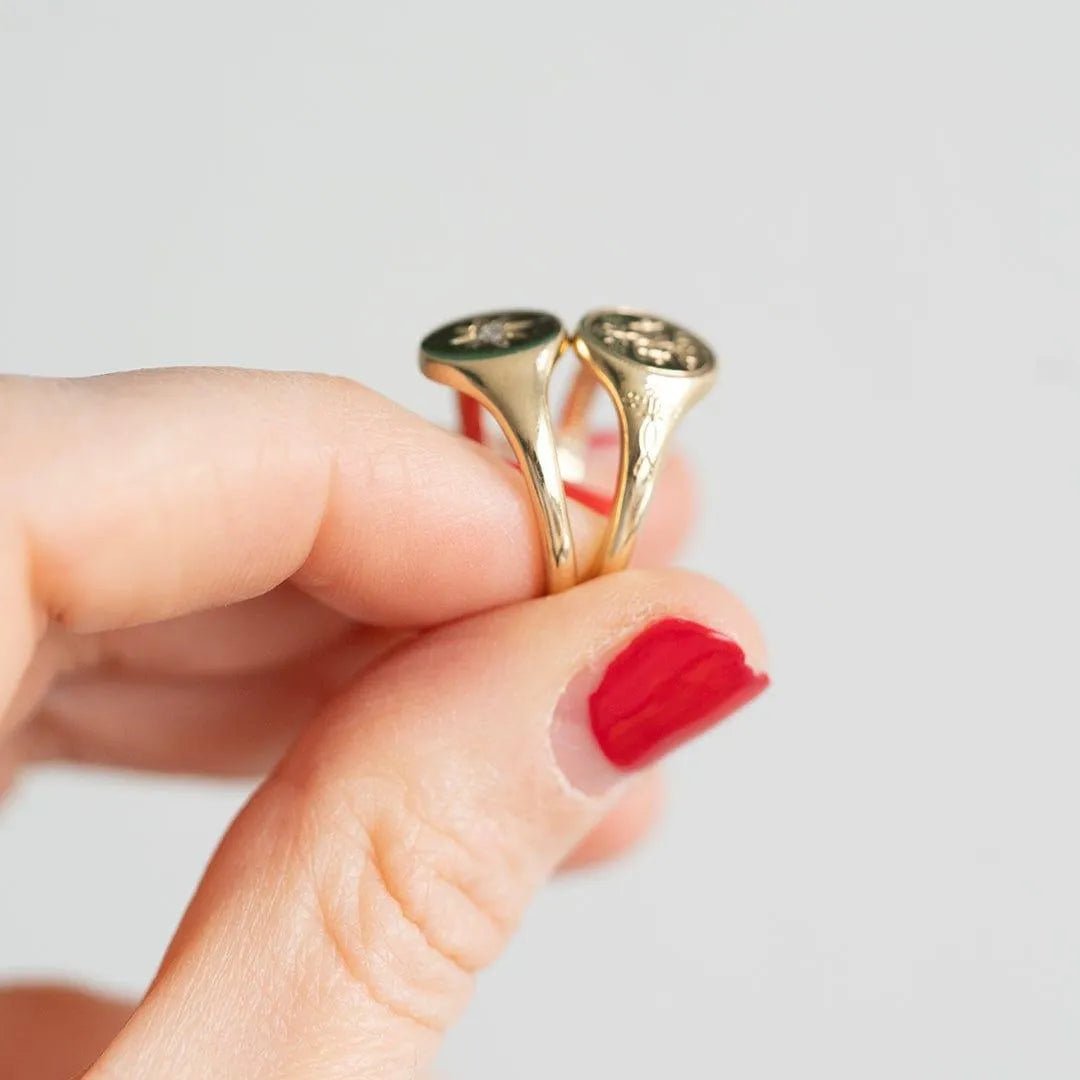 Ada Forget-Me-Not 14K or 18K Gold Personalized Signet Ring, view 12