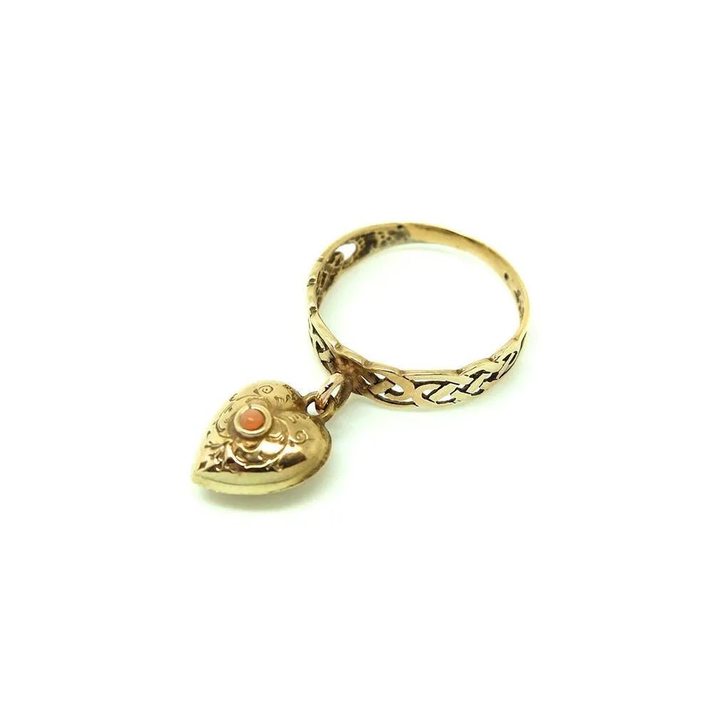 VENDIDO - Anillo de corazón de coral de oro rosa de 9 ct victoriano antiguo, view 5