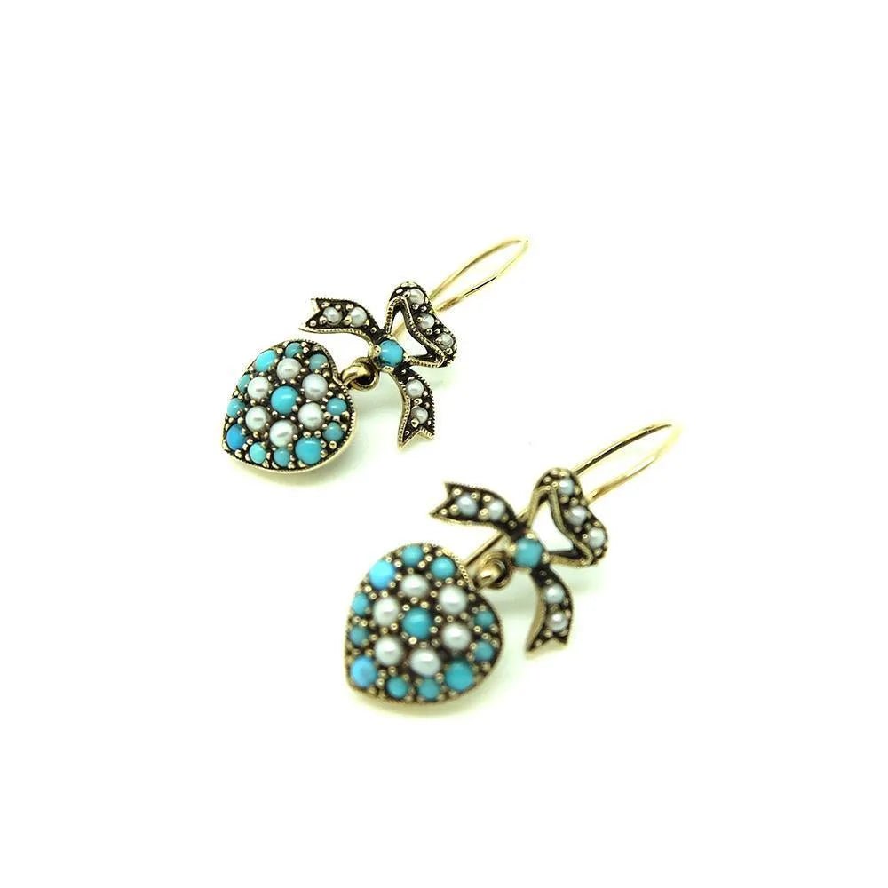 VENDIDO - Pendientes de oro de 9 quilates estilo victoriano moderno corazón turquesa