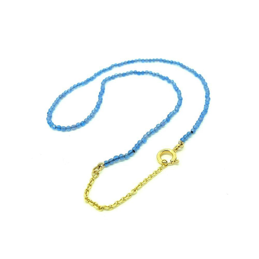 Blue Agate 9ct Yellow Gold Beaded Choker Necklace