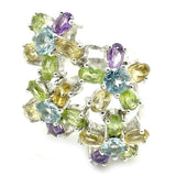 Topaz Citrine Amethyst Peridot Silver Flower Ring