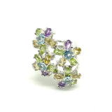 Topaz Citrine Amethyst Peridot Silver Flower Ring