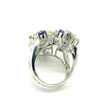 Topaz Citrine Amethyst Peridot Silver Flower Ring