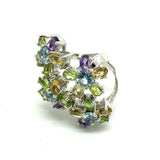 Topaz Citrine Amethyst Peridot Silver Flower Ring