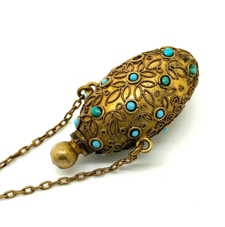 VICTORIAN Accessory Antique Victorian Brass Turquoise Ornate Perfume Scent Bottle Mayveda Jewellery