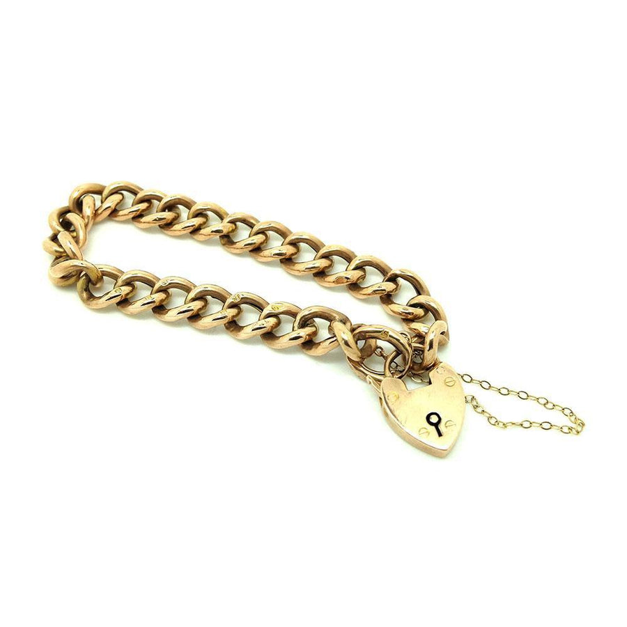 Antique Victorian 1900 9ct Rose Gold Albert Curb Chain Heart Bracelet