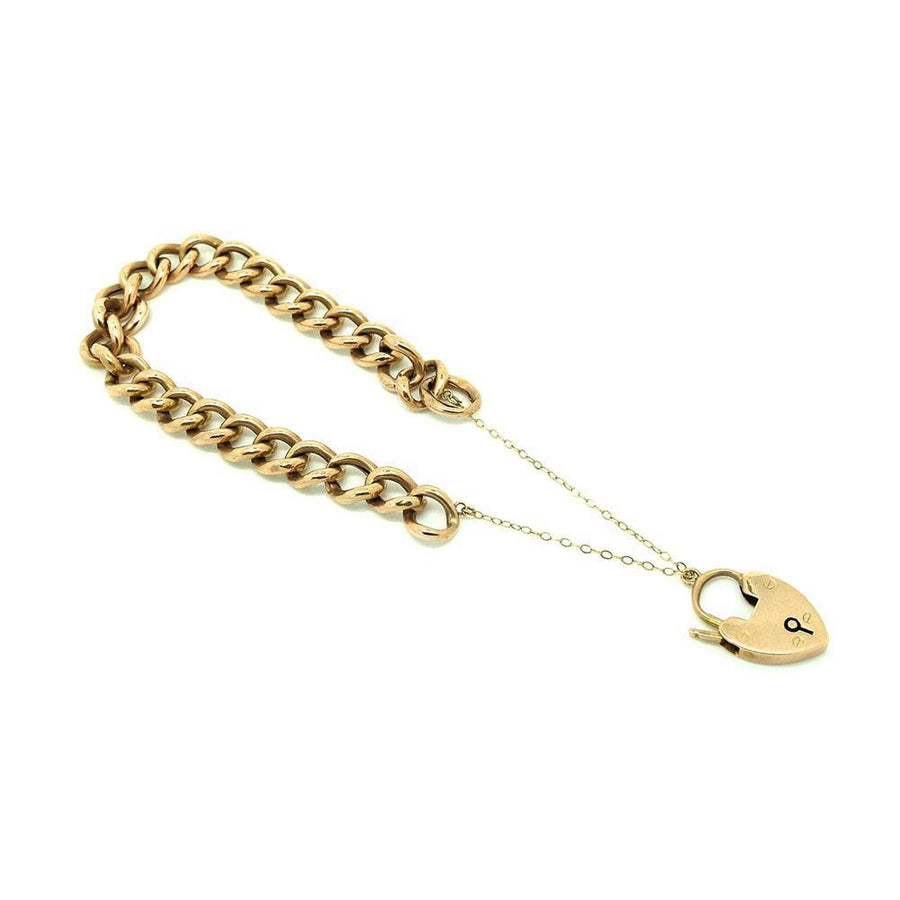 Antique Victorian 1900 9ct Rose Gold Albert Curb Chain Heart Bracelet