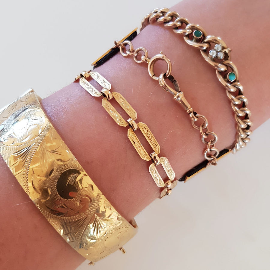 Antique Victorian Watch Silk Chain 9ct Gold Bracelet
