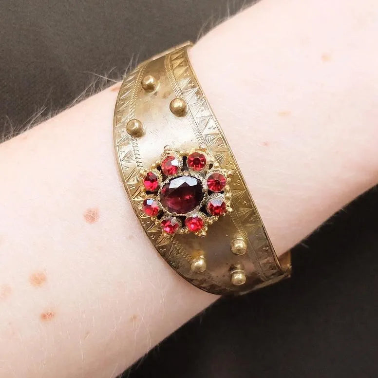 Victorian Paste Brass Cuff Bracelet - Mayveda Jewelry