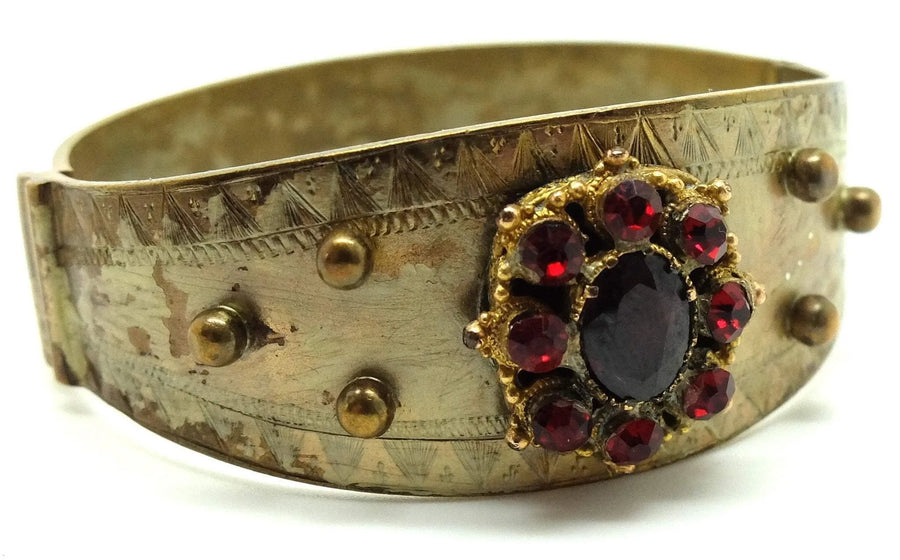 Victorian Paste Brass Cuff Bracelet - Mayveda Jewelry