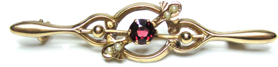 Antique Victorian (1837-1901) Gold Garnet Brooch