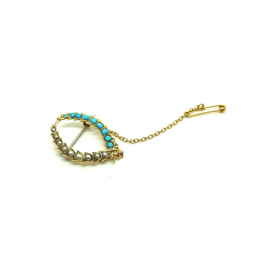 Antique Victorian (1837-1901) Pearl & Turquoise Gold Brooch