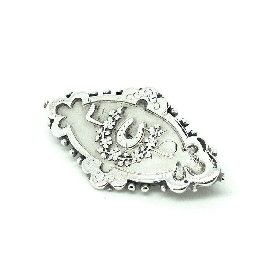 Antique Victorian 1888 Good Luck Horseshoe Sterling Silver Brooch