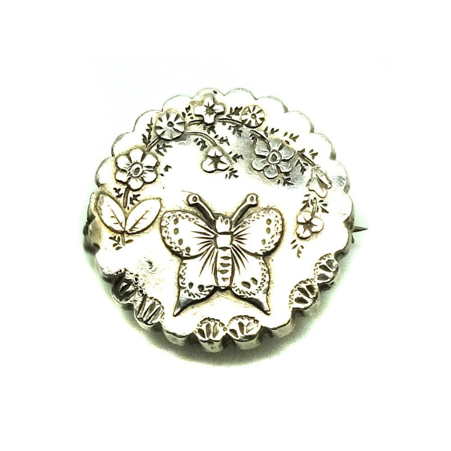 Antique Victorian 1891 Butterfly Silver Brooch
