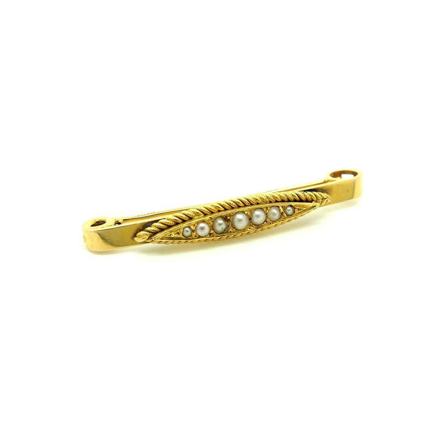 Antique Victorian 1897 Seed Pearl 9ct Gold Pin Brooch