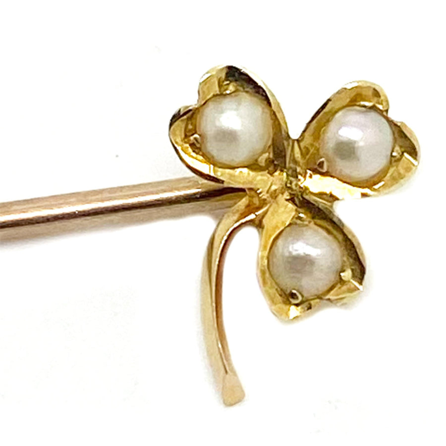 VICTORIAN Brooch Antique Victorian 9ct Gold Pearl Clover Pin Brooch