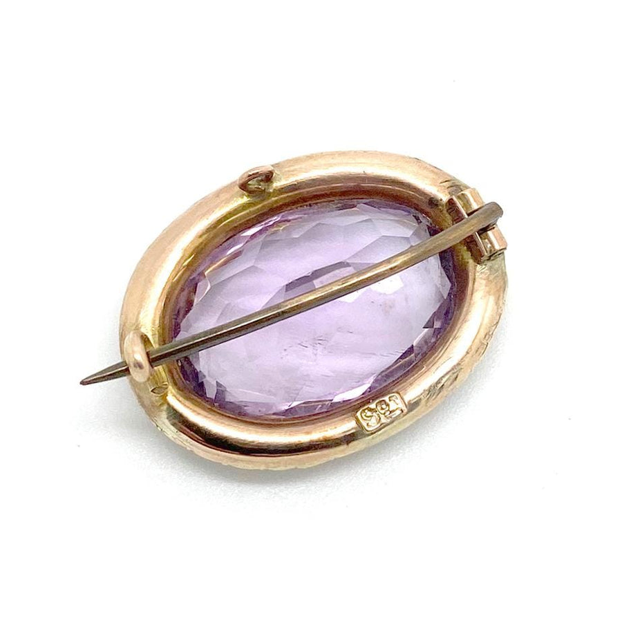 VICTORIAN Brooch Antique Victorian Amethyst Seed Pearl 9ct Gold Brooch
