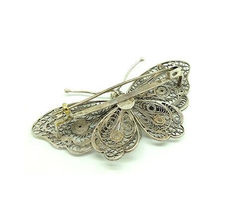 Antique Victorian Butterfly Moth Silver Filigree Brooch