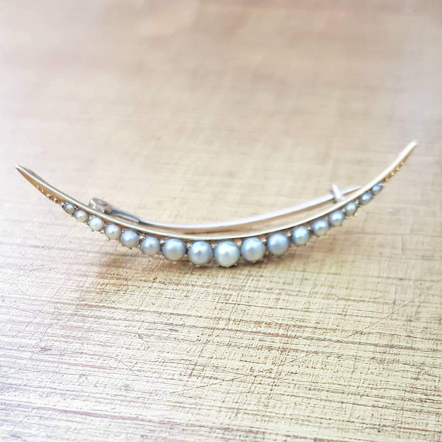Reserved - Antique Victorian Crescent Moon 15ct Pearl Brooch