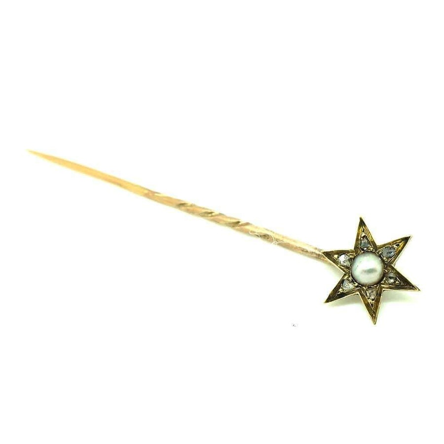 Antique Victorian Diamond Pearl Star Cravat Pin Brooch