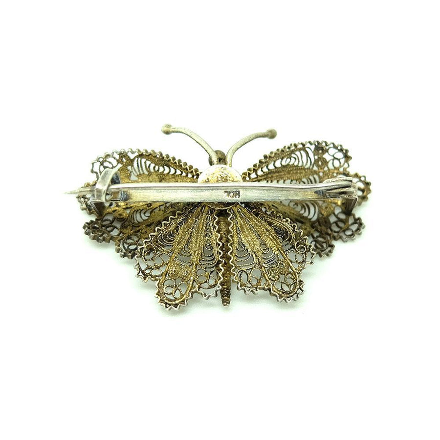 Antique Victorian Filigree Moth Butterfly Silver Brooch