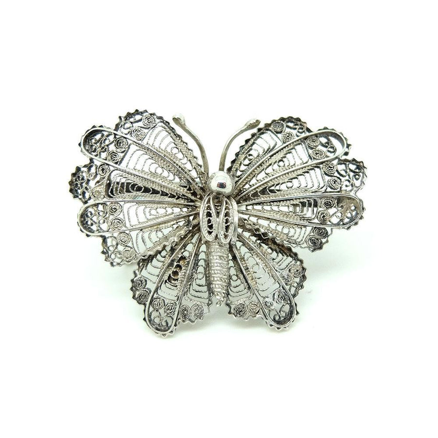 Antique Victorian Filigree Moth Butterfly Silver Brooch