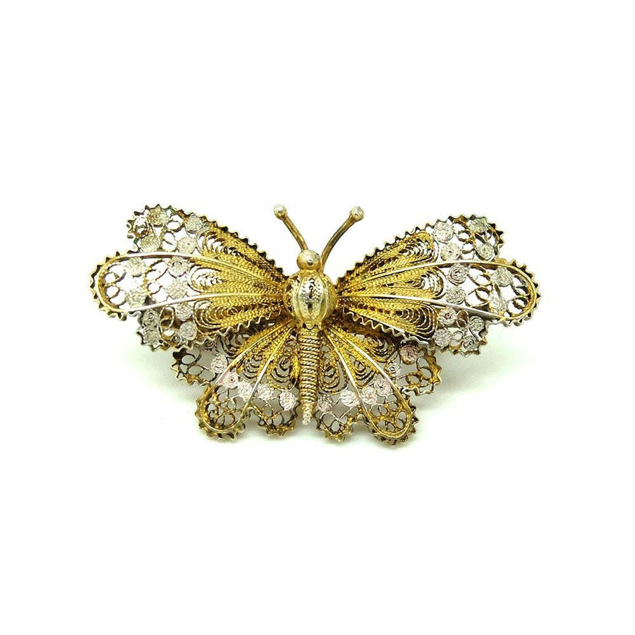 Antique Victorian Filigree Moth Butterfly Silver Gilt Brooch